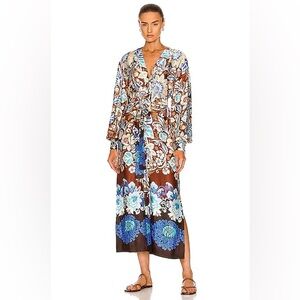 NWT Alexis Brun Blossom Blue Dress with Plunge Neckline Tie Waist Size S